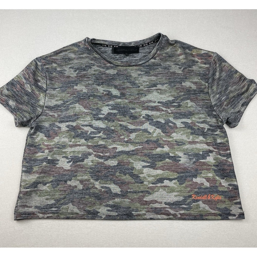 Kendall andโ Kylie Women's Camo Crop Top Size 10 Liquid Knit Flowy Shimmers